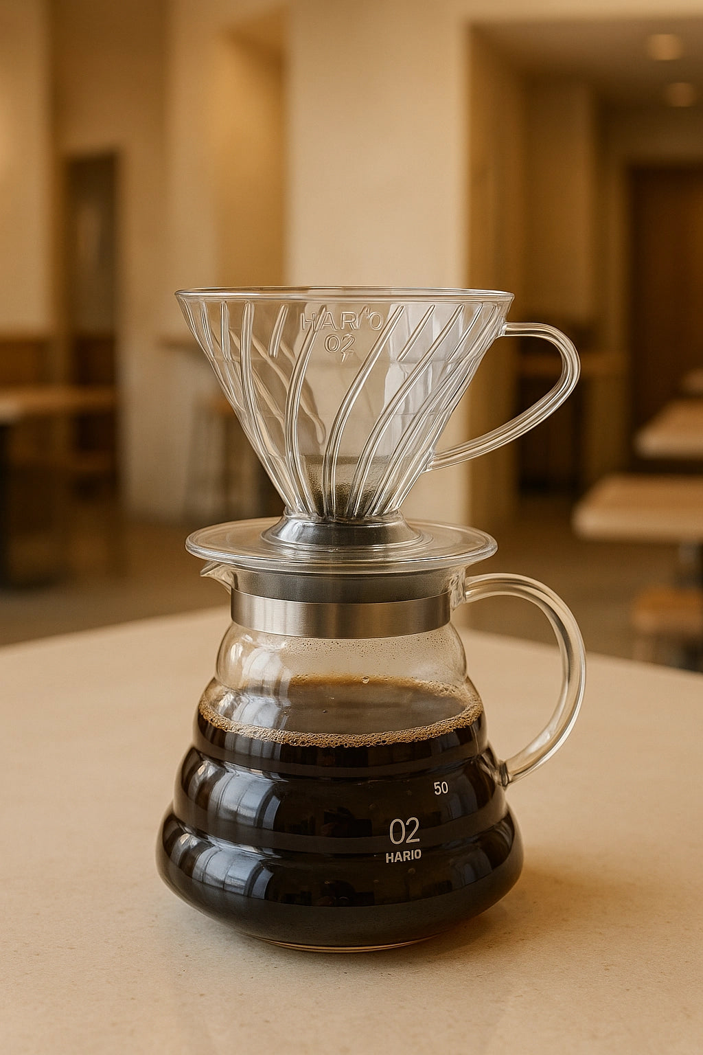 Hario V60 med Hario V60 Glass Serveringskanne.