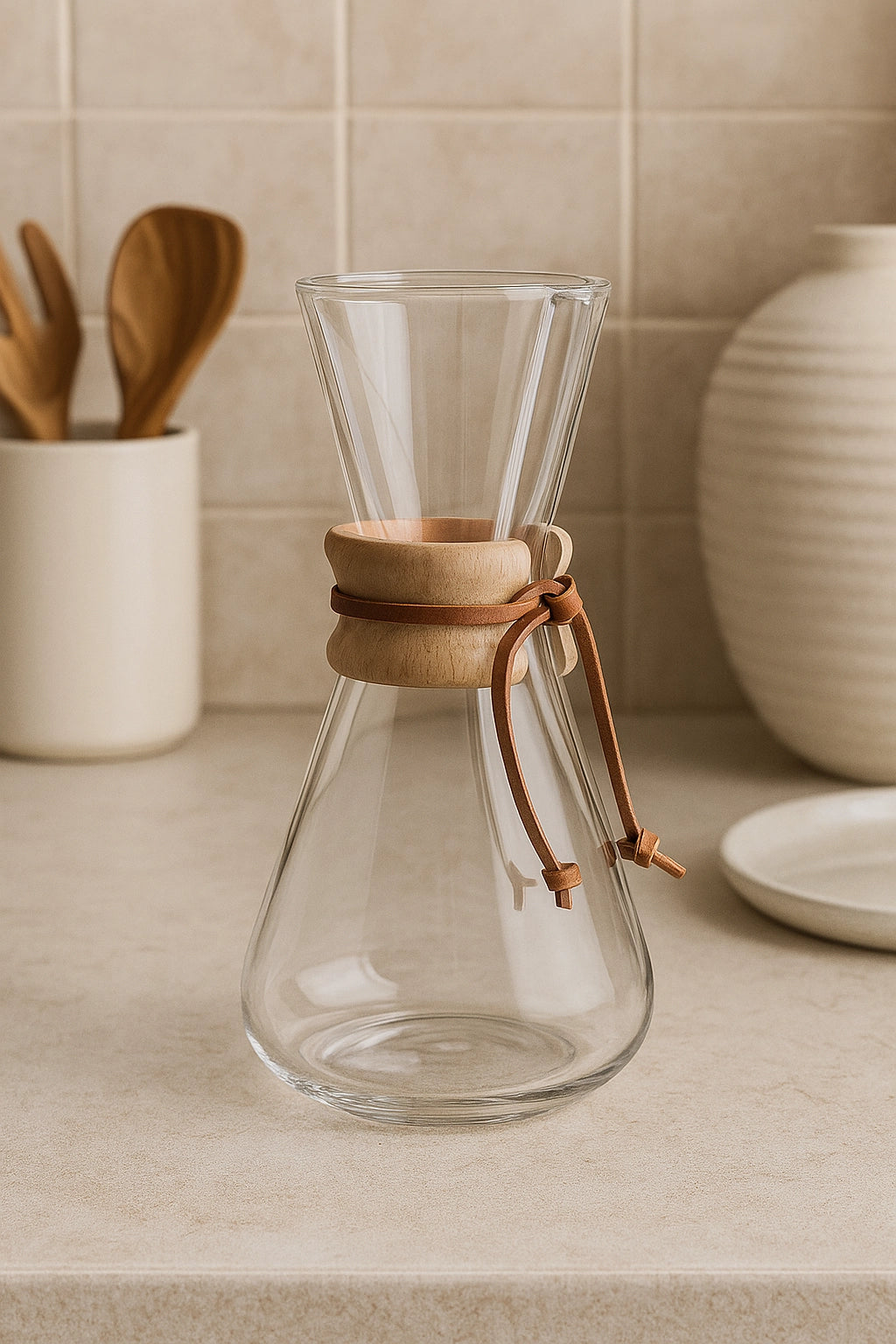 Chemex Classic 3 kopper. Denne modellen rommer 0,5 liter – perfekt til én eller to personer. 