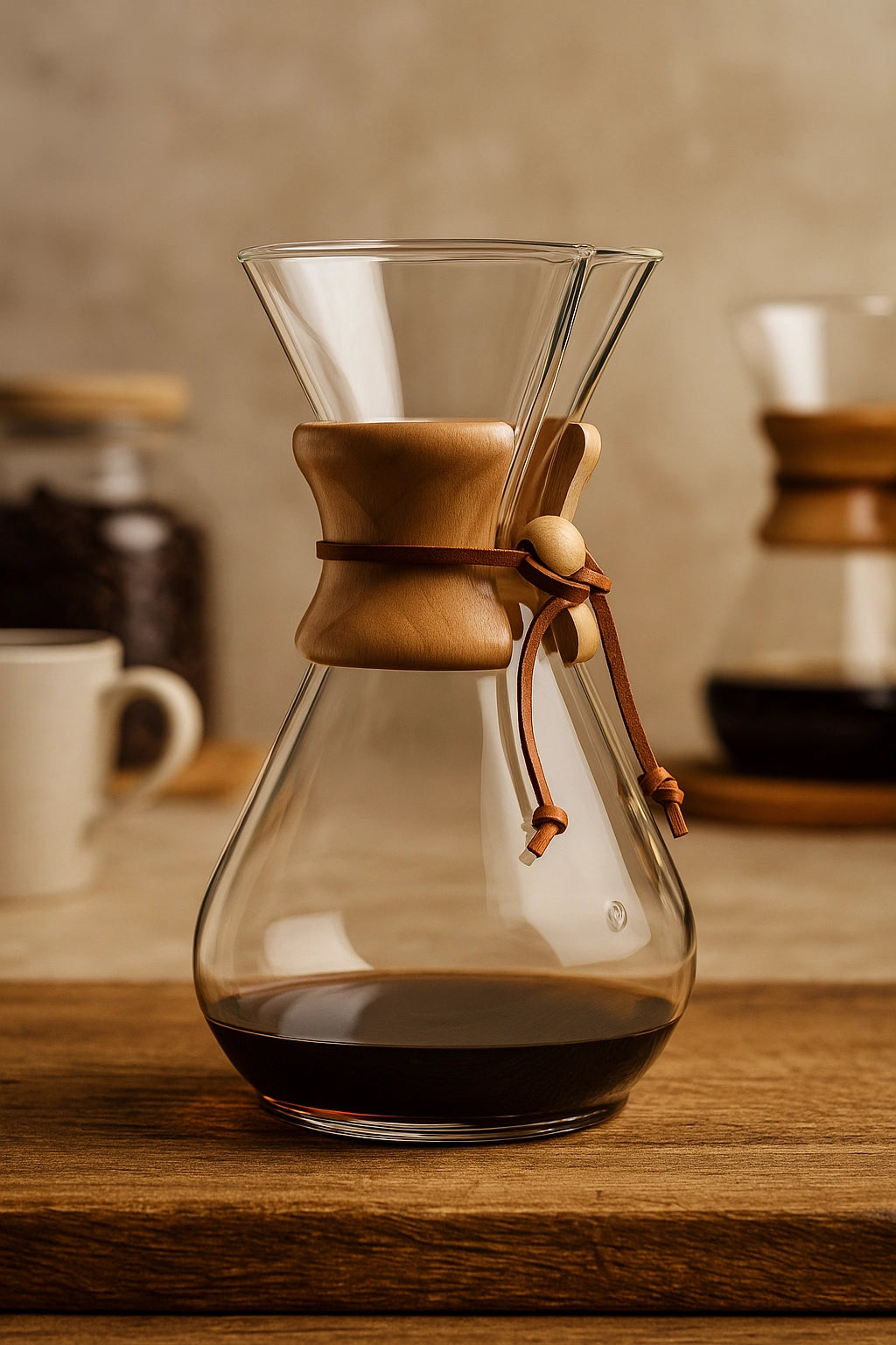 Chemex classic rommer 1,2 liter og er perfekt for 6–8 kopper kaffe.